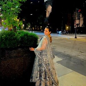 Stunning lehenga was worn once. In perfect condition. I am size 10, 5’7”.